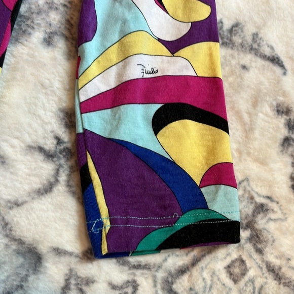 Emilio Pucci Plunge V-Neck 3/4 Length Sleeve Multi-Colored Marmo Print Top XS - Picture 10 of 12